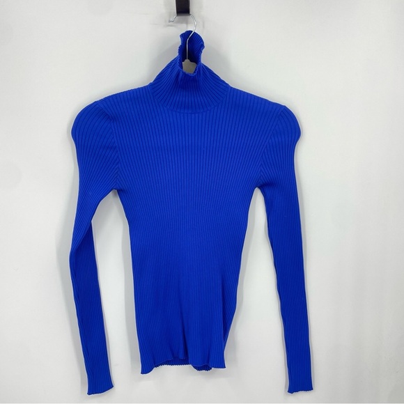 Msgm Women's ribbed top blue long sleeve turtleneck sz S - Picture 1 of 6